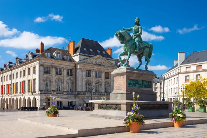 monument of jeanne d'arc (joan of arc) on place du martroi in orleans, france