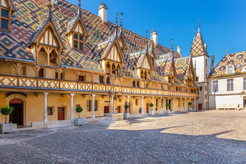 19 september 2019 view of hotel dieu or hospice de beaune, in burgundy