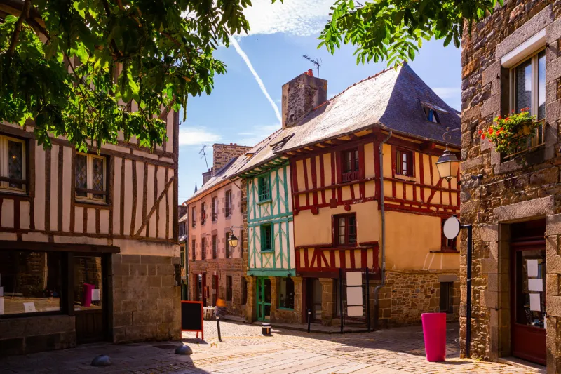 beautiful city saint-brieuc with ancient half-timbered houses, brittany region, france