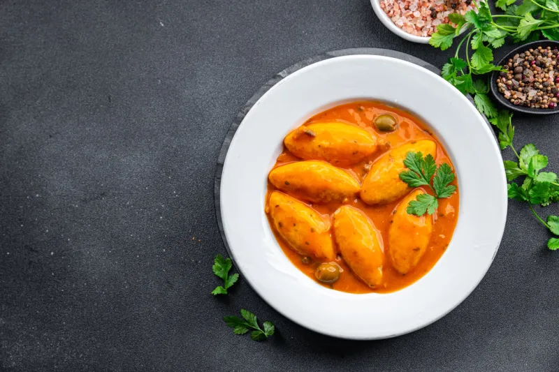 quenelle tomato sauce healthy meal food snack on the table copy space food background rustic top view