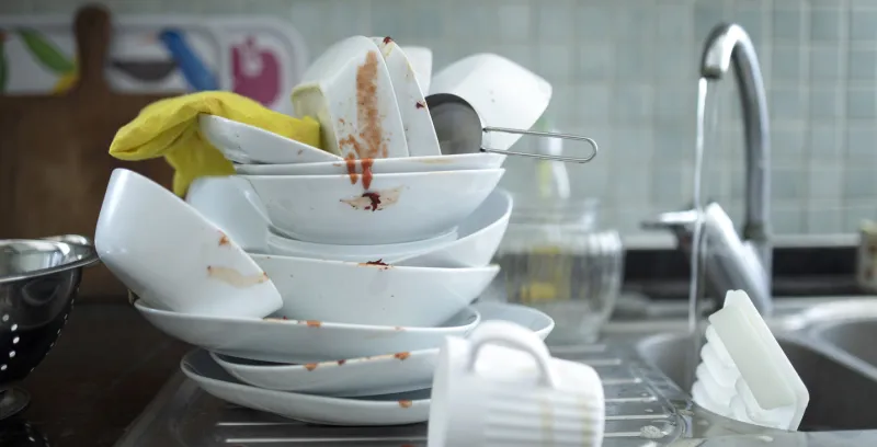dirty dishes at the domestic kitchen
