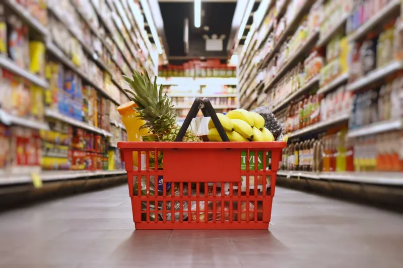 grocery basket with products
