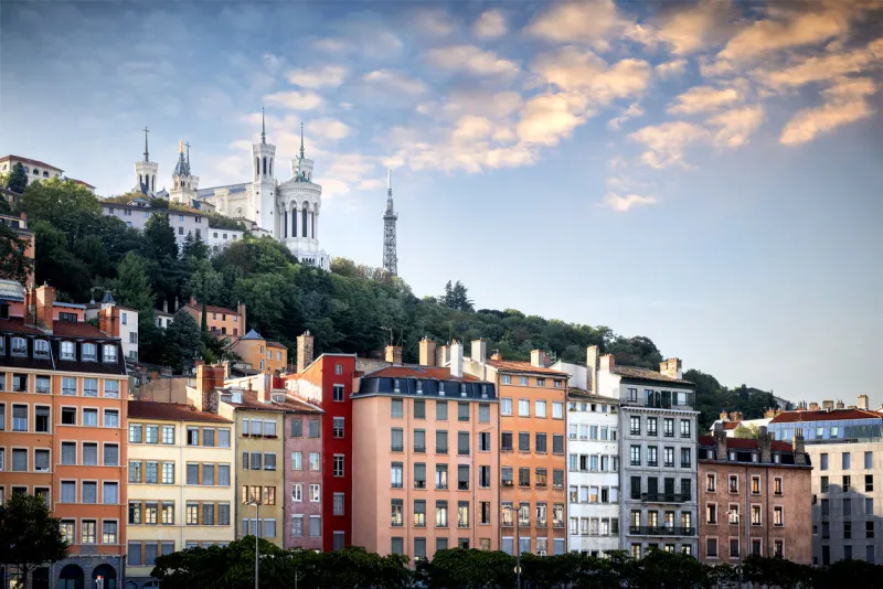lyon, notre-dame de fourviere basilica with saone river, france