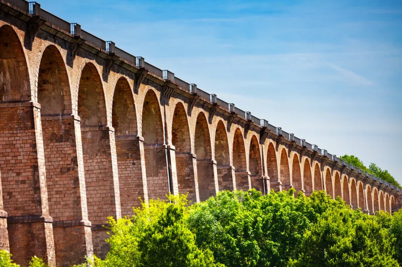 scenic view of arched abutments of chaumont viaduct, france, europe