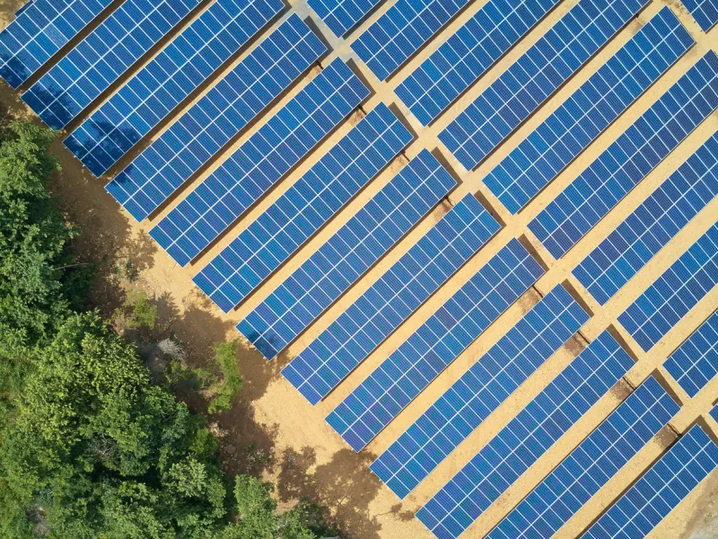 solar energy panels above view on natural eco background