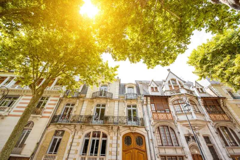 beautiful old buildings in vichy city in the allier department of central france