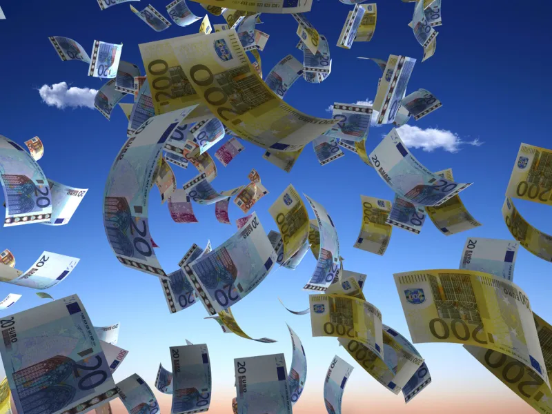 money denominations on a background of the sky