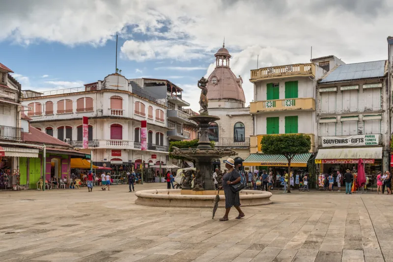 pointe-a-pitre, guadeloupe - december 14, 2018  fountain near central market in pointe-a-pitre, in the french overseas department of guadeloupe