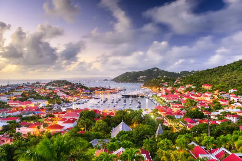 saint barthelemy harbor and cityscape in the west indies