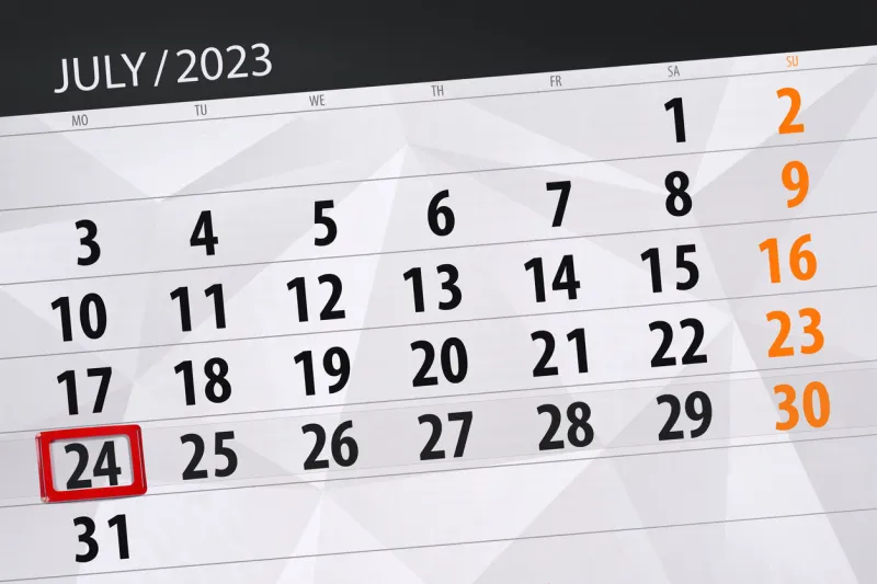 calendar 2023, deadline, day, month, page, organizer, date, july, monday, number