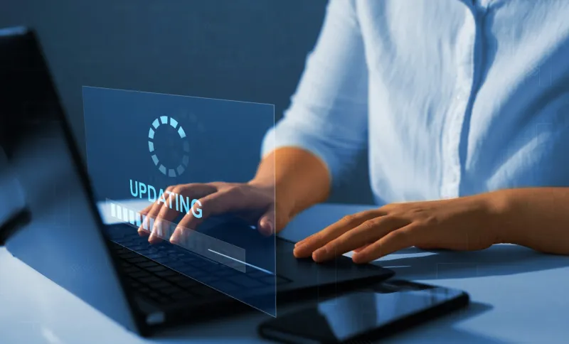 concept of updating the operating system with a newer, better and improved versionsoftware update updating progress bar on virtual screen