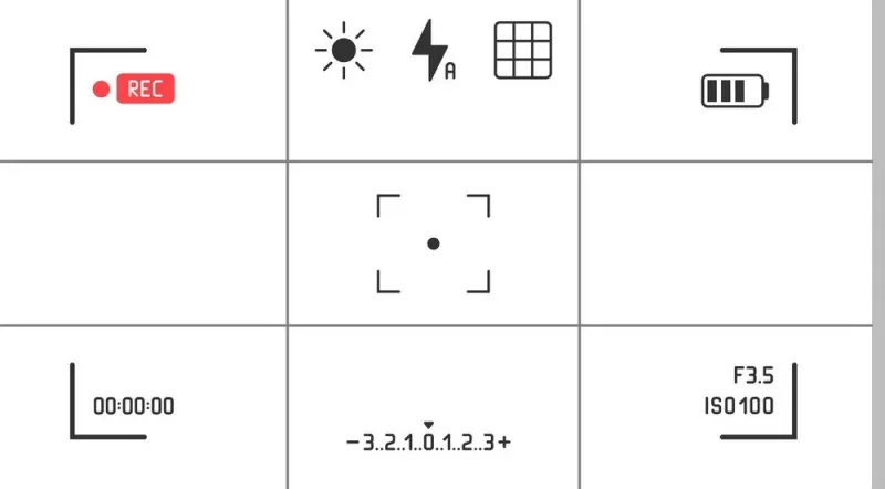 photo camera viewfinder video recording, smartphone photography app ui and adjustment focus frame exposure settings, manual photo focus zoom and cinematography record frame isolated vector set