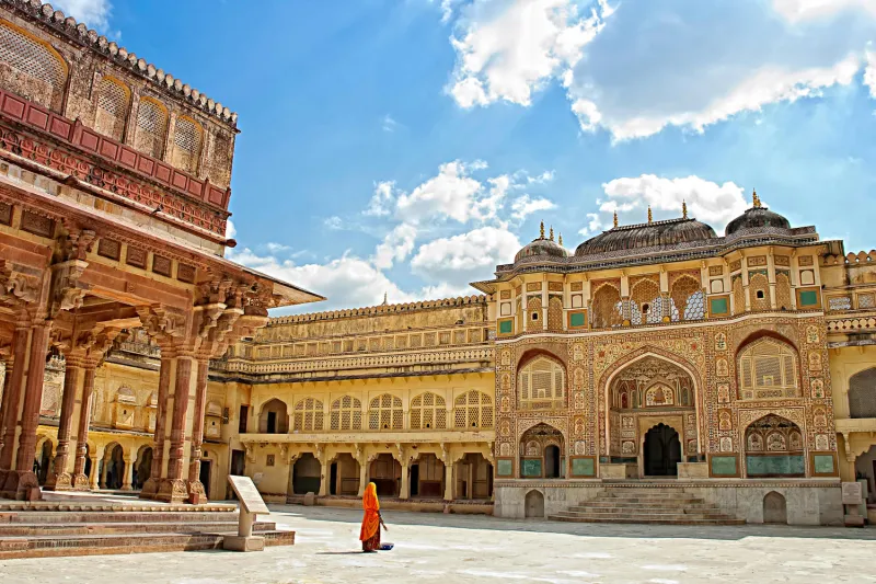 détail, de, porte décorée, amber, fort, jaipur, inde