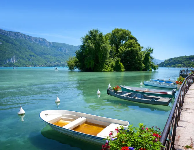 landscape view from annecy lake in haute savoie in french alps