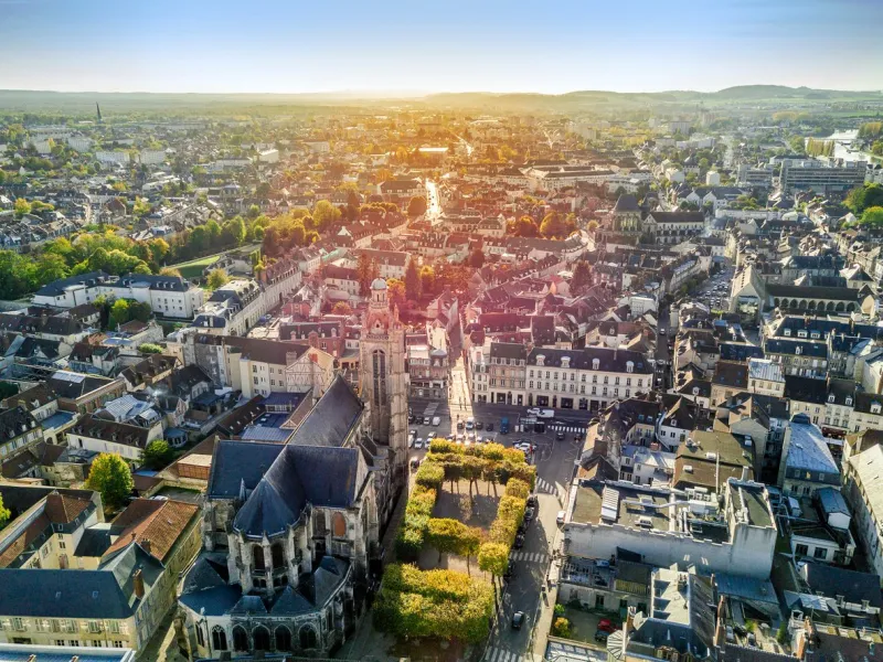 aerial view of charming town called compiegne, hauts-de-france, france