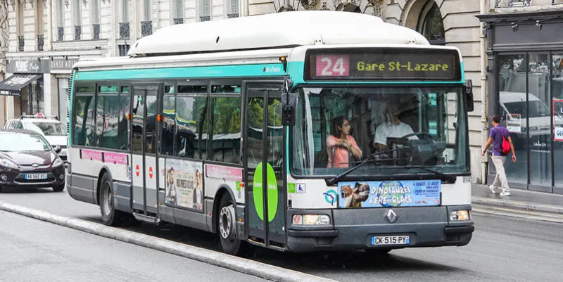 paris, france - august 8, 2014  urban bus renault agora s gnv in the city street