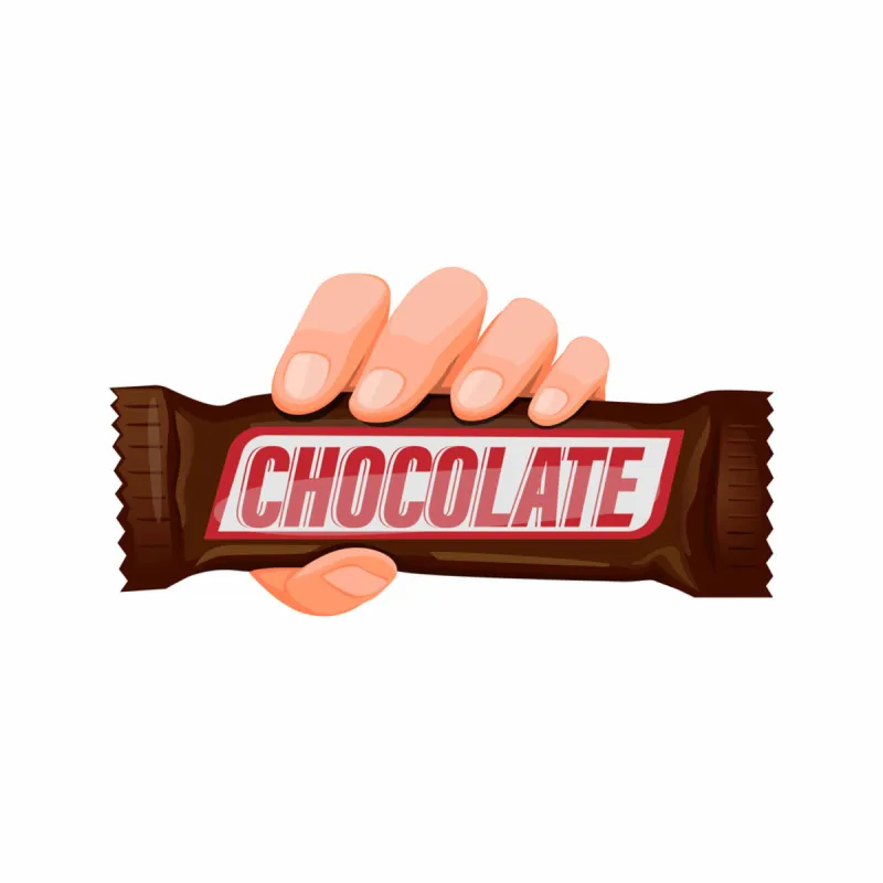 hand holding chocolate snack bar in cartoon illustration vector isolated in white background