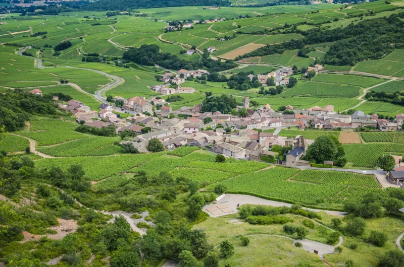 old village solutre-pouilly with vineyards, burgundy, france