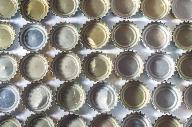 bottle caps, texture with selective focus