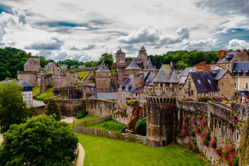 panorama of town fougeres in brittany france - travel and architecture background