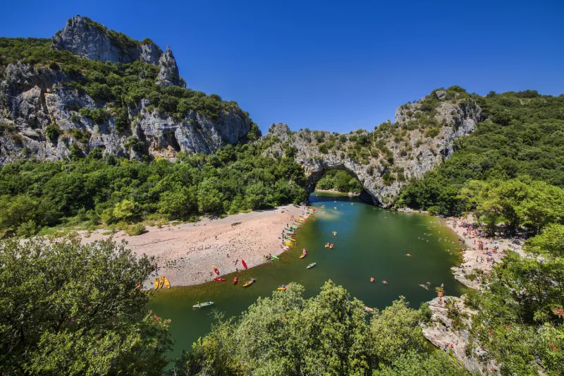 pont d'arc, a natural bridge carved out by the ardeche river, south-central france