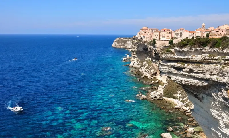 village perched atop a limestone cliff on the mediterranean coast (bonifacio)