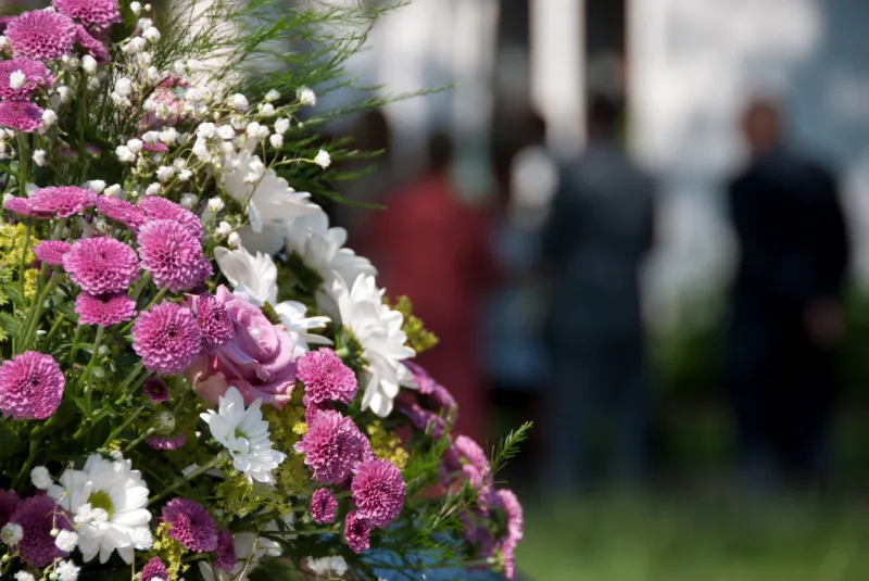 bouquet of flowers at a funeral or wedding