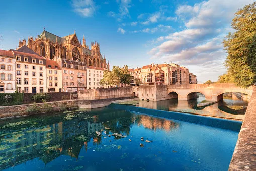cityscape scenic view of saint stephen cathedrla in metz city at sunrise travel landmarks and tourist destination in france