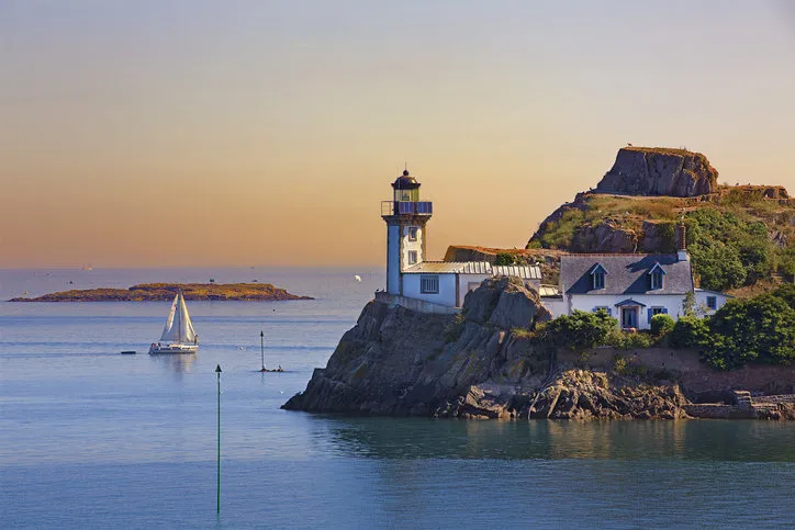 lighthouse of l'ile louet as seen from pointe de penn-al-lann, brittany