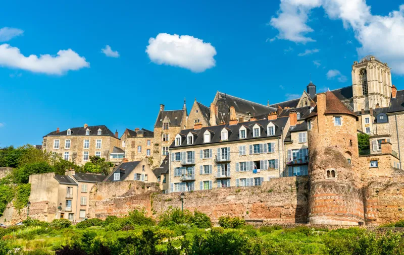 traditional houses behind the city wall in le mans - pays de la loire, france
