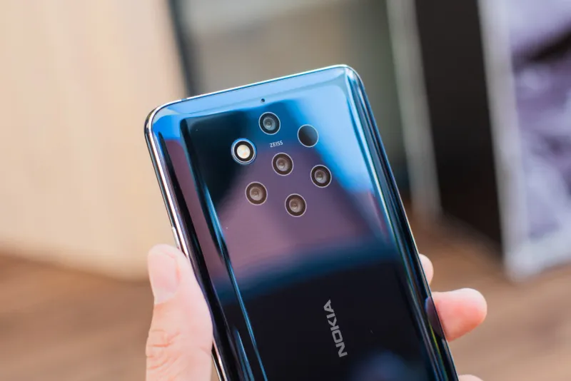ho chi minh   vietnam, mar 2019 - the nokia 9 pureview phone, notable for its five-camera ring in review