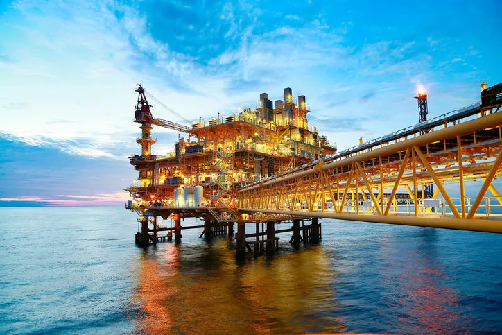 offshore construction platform for production oil and gas oil and gas industry and hard work production platform and operation process by manual and auto function from control room