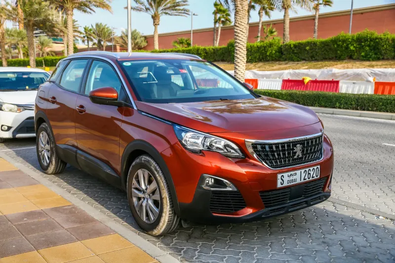 dubai, uae - november 16, 2018  urban crossover peugeot 3008 in the city street