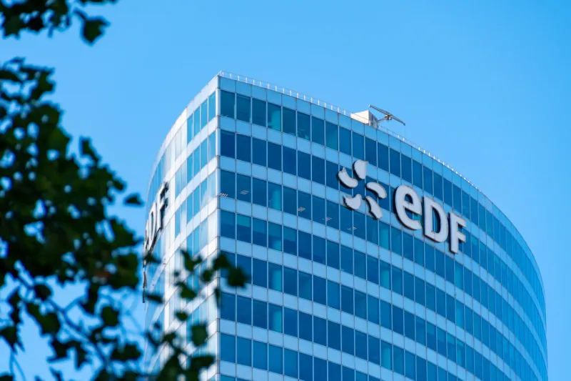puteaux, france - july 29, 2021  exterior view of the edf headquarters in the financial district of paris-la defense edf (electricité de france) is the historical supplier of french electricity