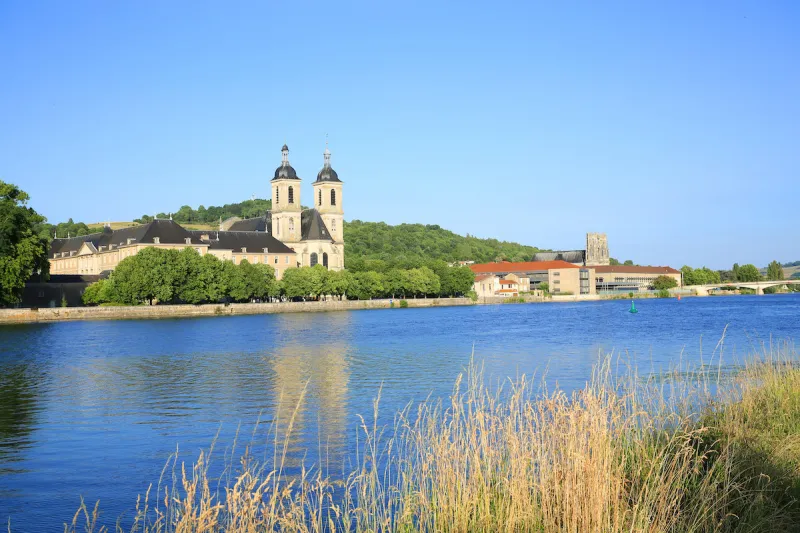 the river moselle in pont-a-mousson, departement meurthe-et-moselle, lorraine, france