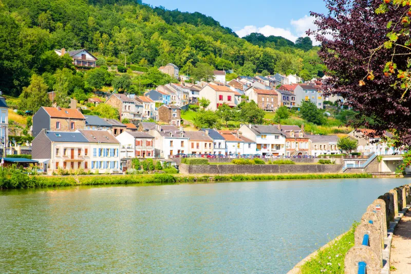 beautiful meuse valley and monthermé in the french ardennes, grand est, champagne-ardenne, france