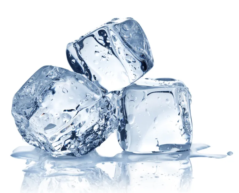 three ice cubes on white background
