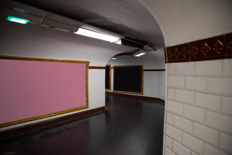 empty paris metro subway corridor view