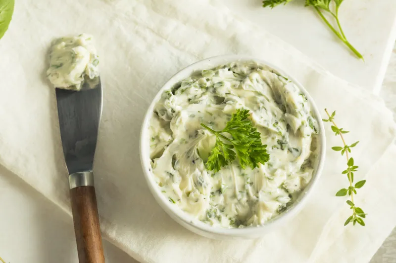 homemade organic herb butter with rosemary thyme and parsley
