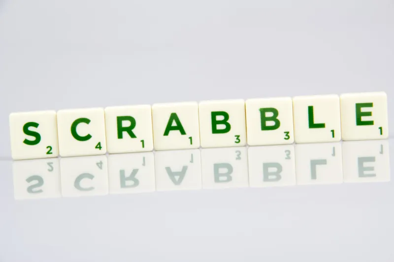 konak,İzmir,turkey- june 15, 2014  scrabble letter tiles and scrabble text with the reflections and it's distributed by mattel