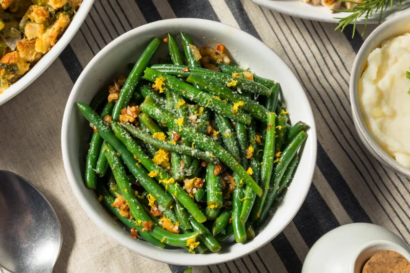 healthy homemade thanksgiving green beans in a bowl