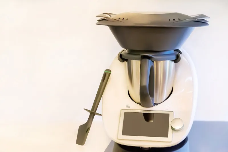 automatic food processor (culinary robot) modern machine with touch screen and the varoma close up