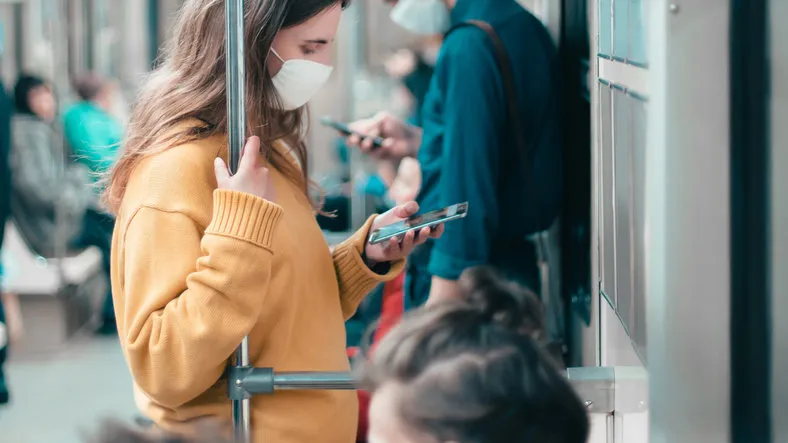 variety of passengers ride the subway car coronavirus in the city