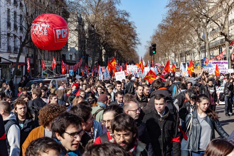 paris, france - march 17, 2016  french unions and students protest against khomri labor reform