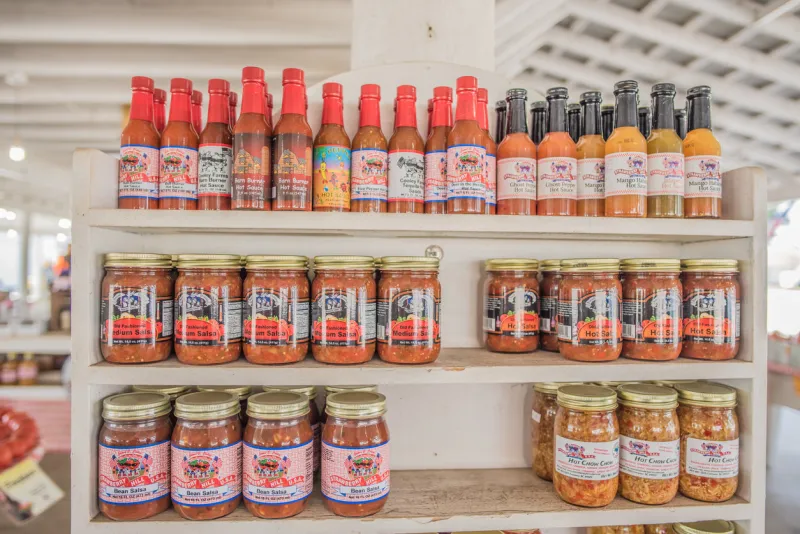 cooley springs, south carolina, sept 10, 2017  fresh salsa and hot sauce for sale at strawberry hill market in cooley springs, sc a beautiful area known for farms of peaches and other crops upstate