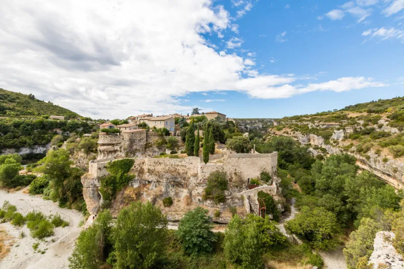 view of the medieval village of minerve and the gorges du brian (occitanie, france)