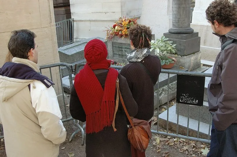 jim morrison's grave at pere lachaise cemetery in paris