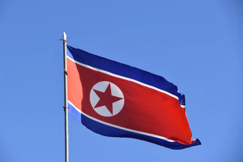 the north korean flag in pyongyang