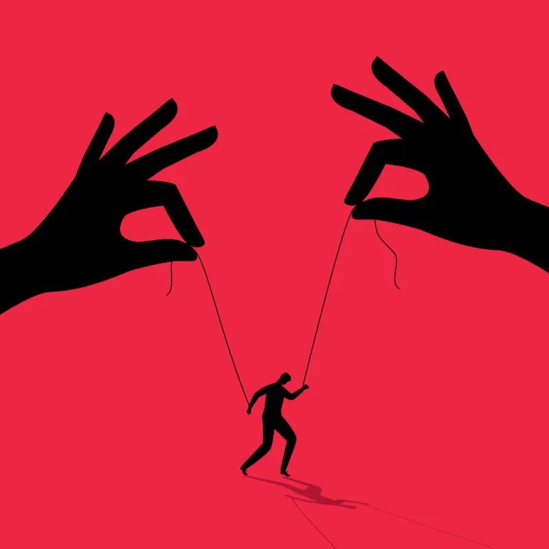 manipulator concept boss puppet abuse manipulations, employer domination exploitation, dictator control, authority manipulator, abuser doll on strings manipulation vector illustration