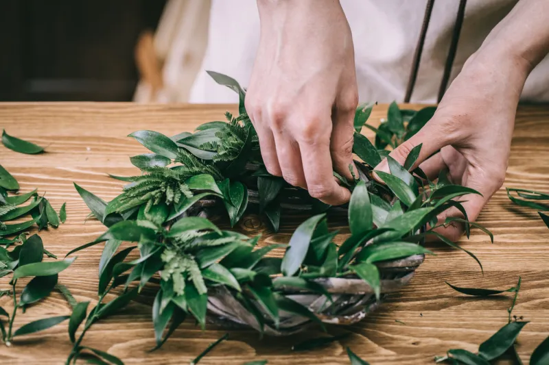 elegant floral composition with flower wreath